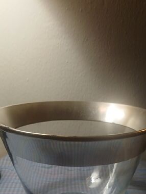 Vintage MCM Silver Overlay Spun Glass Bowl - Polished Silver Rim